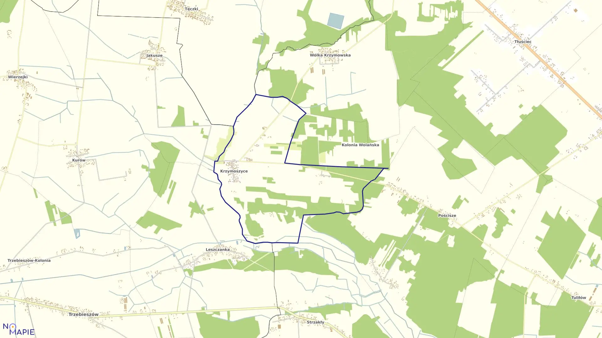 Mapa obrębu KRZYMOSZYCE w gminie Międzyrzec Podlaski