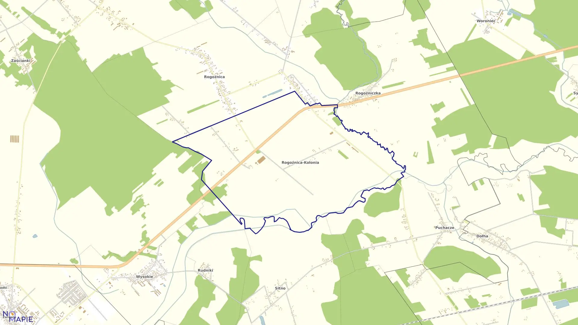 Mapa obrębu ROGOŹNICA KOLONIA w gminie Międzyrzec Podlaski