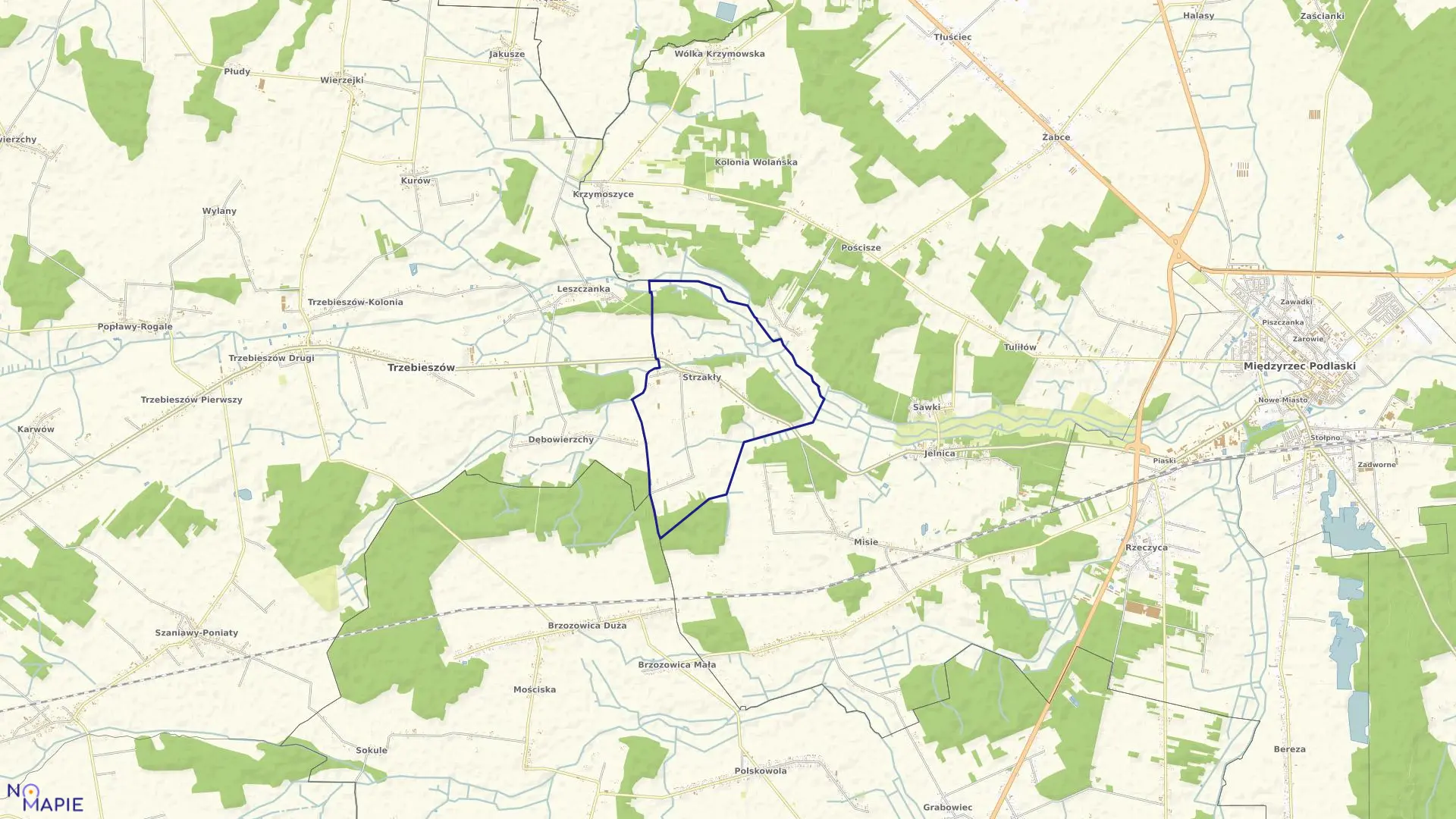 Mapa obrębu STRZAKŁY w gminie Międzyrzec Podlaski