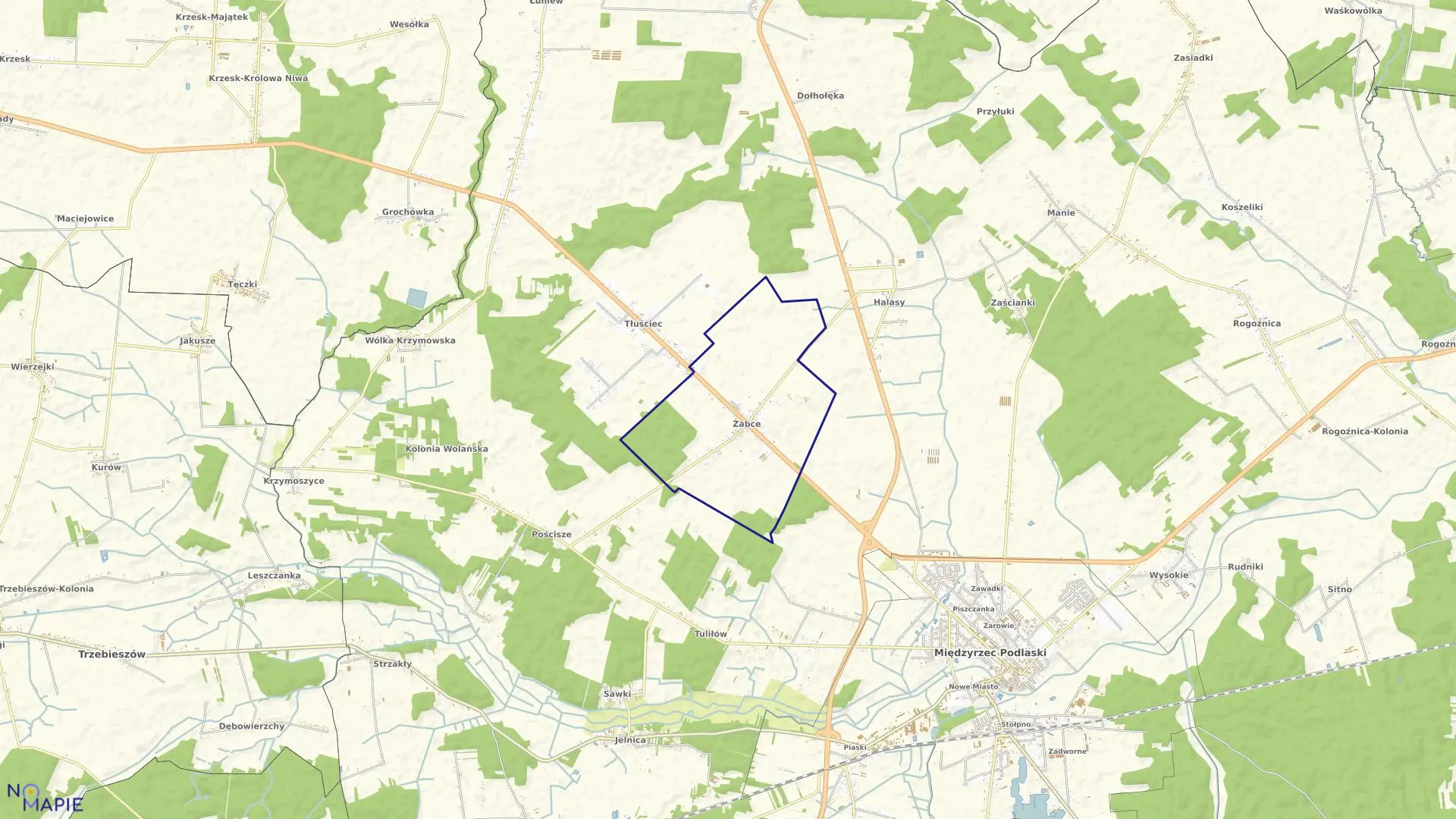 Mapa obrębu ŻABCE w gminie Międzyrzec Podlaski