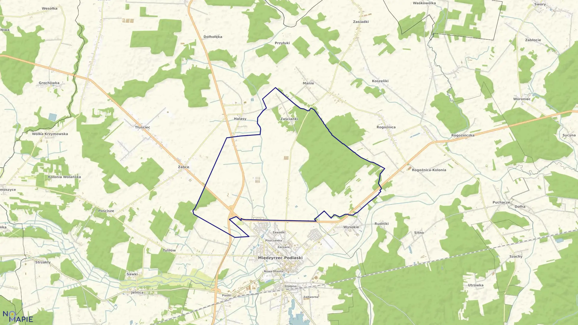 Mapa obrębu ZAŚCIANKI w gminie Międzyrzec Podlaski